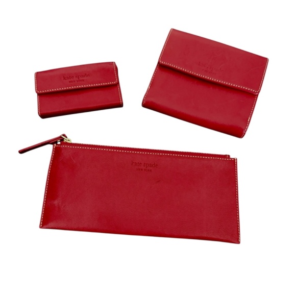 NWOT Kate Spade Vintage Red Wallet & Pouch & Card Holder 3 pc Bundle - Picture 1 of 16
